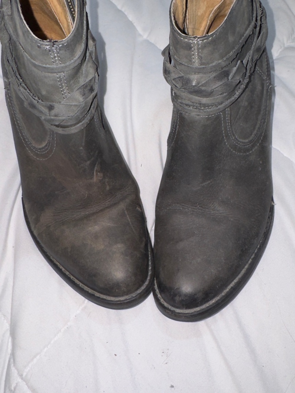 Circle G leather grey ankle Boots w/Braided Wrap straps  size 9 - Picture 3 of 15
